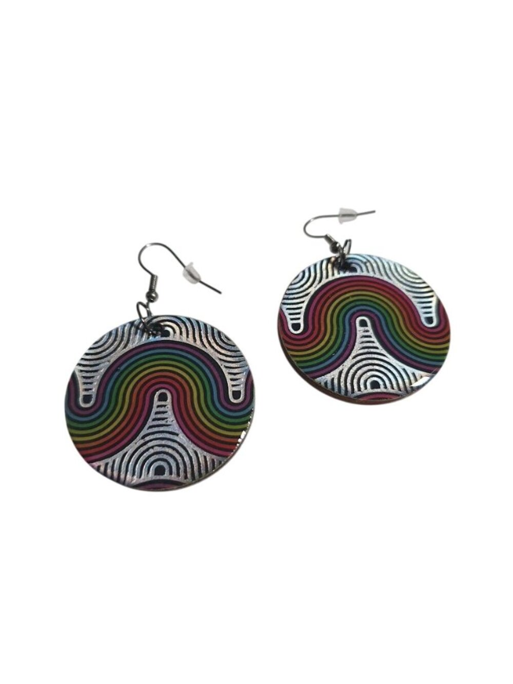 Rainbow Circle Drop Earring Retro Wavy Swirl Dangle Fun Pride Festival Wear Gift